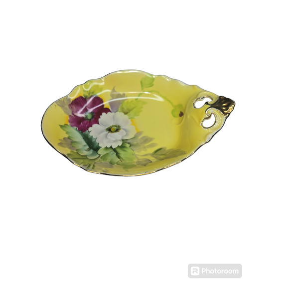 MCM Noritake Dish1920's Leaf hand Panted Yellow Floral Gold Trim Cottage Core - Picture 4 of 4